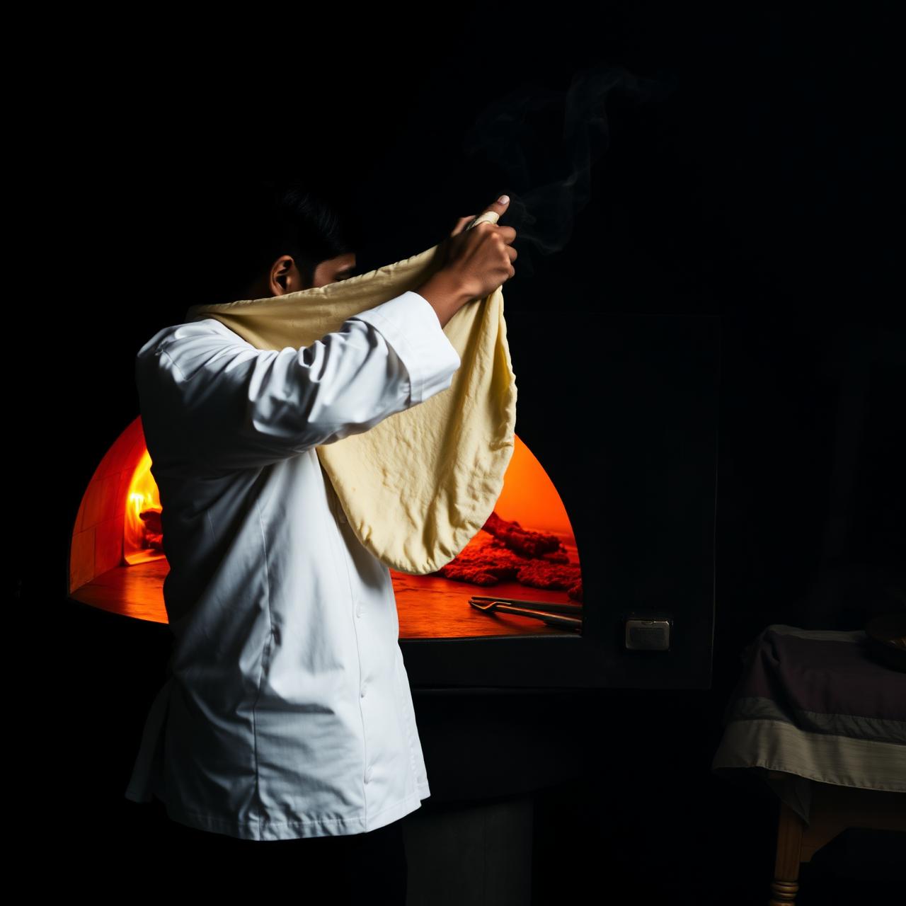 Chef stretching naan