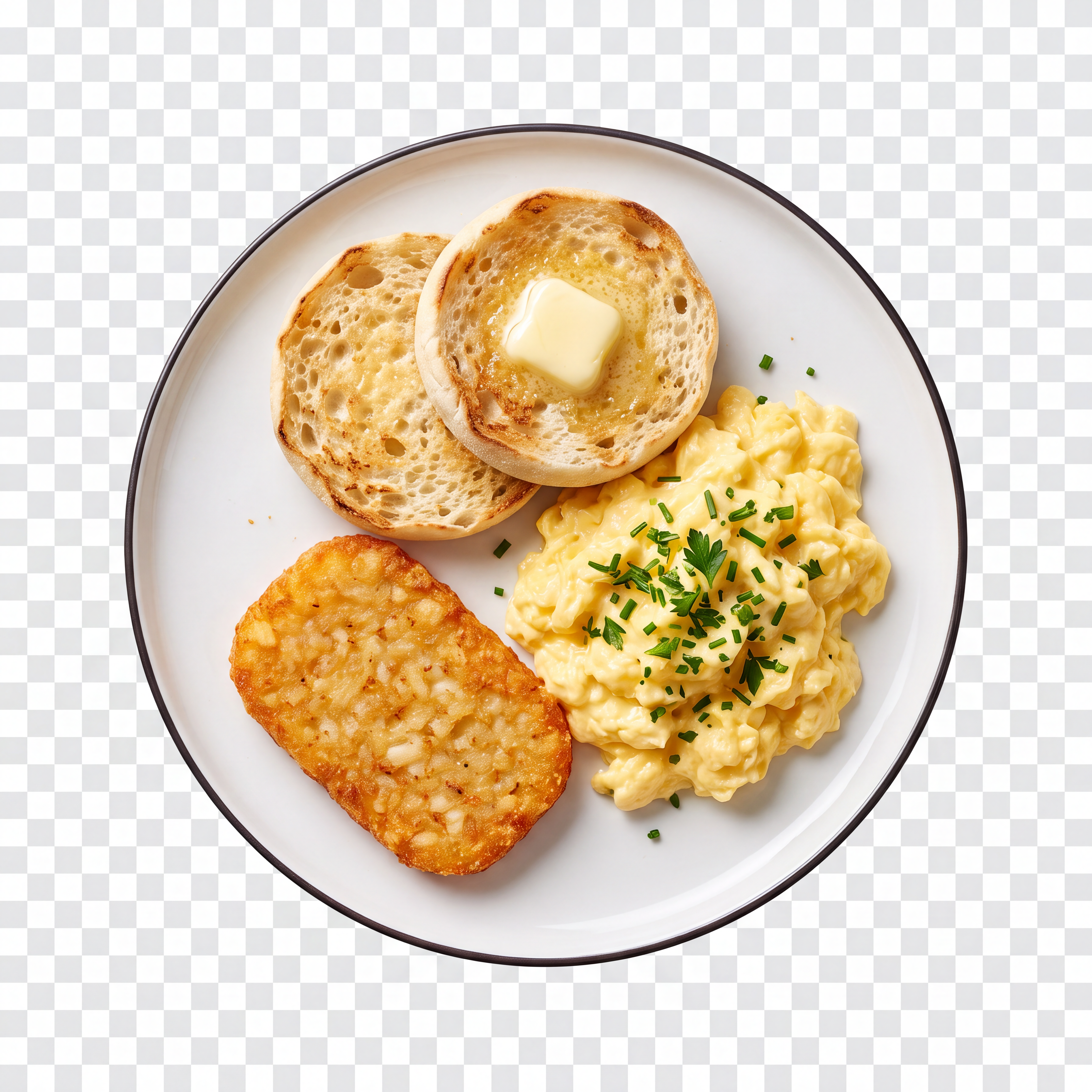 Muffin with Scrambled Eggs & Hash Brown
